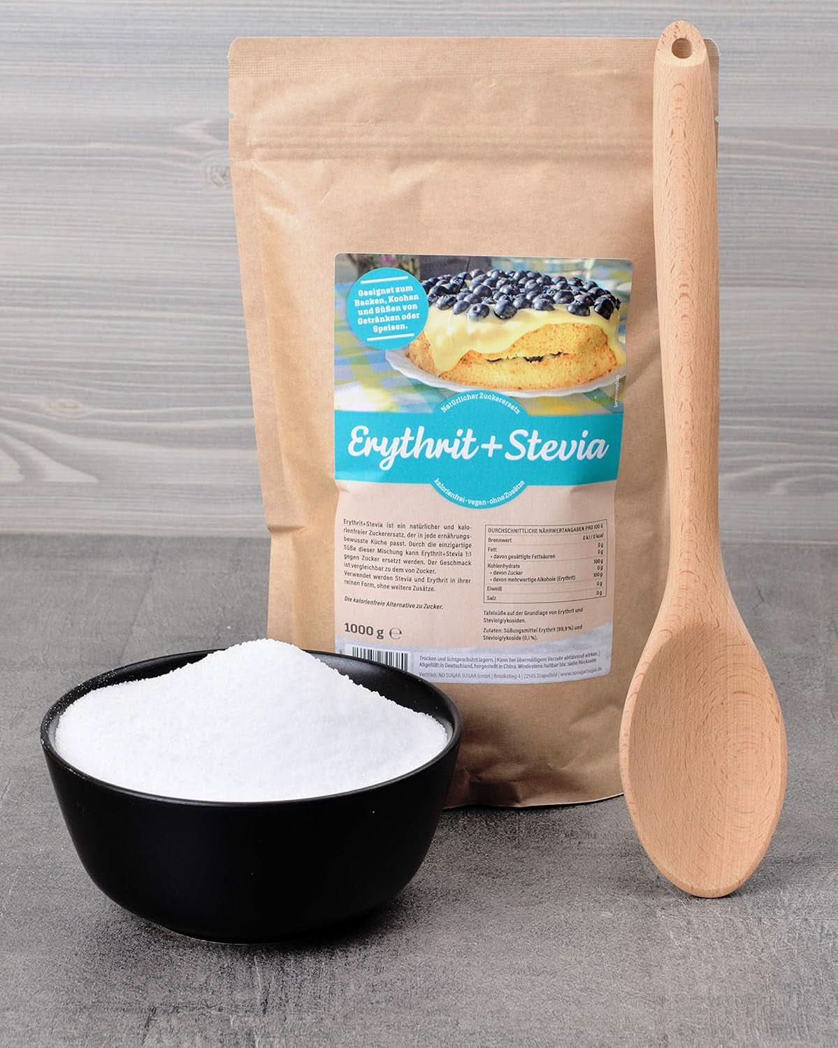 Eritritolo + Stevia Sostituto naturale dello zucchero senza calorie 1:1, 1 Kg Dolcificanti Naty Shop
