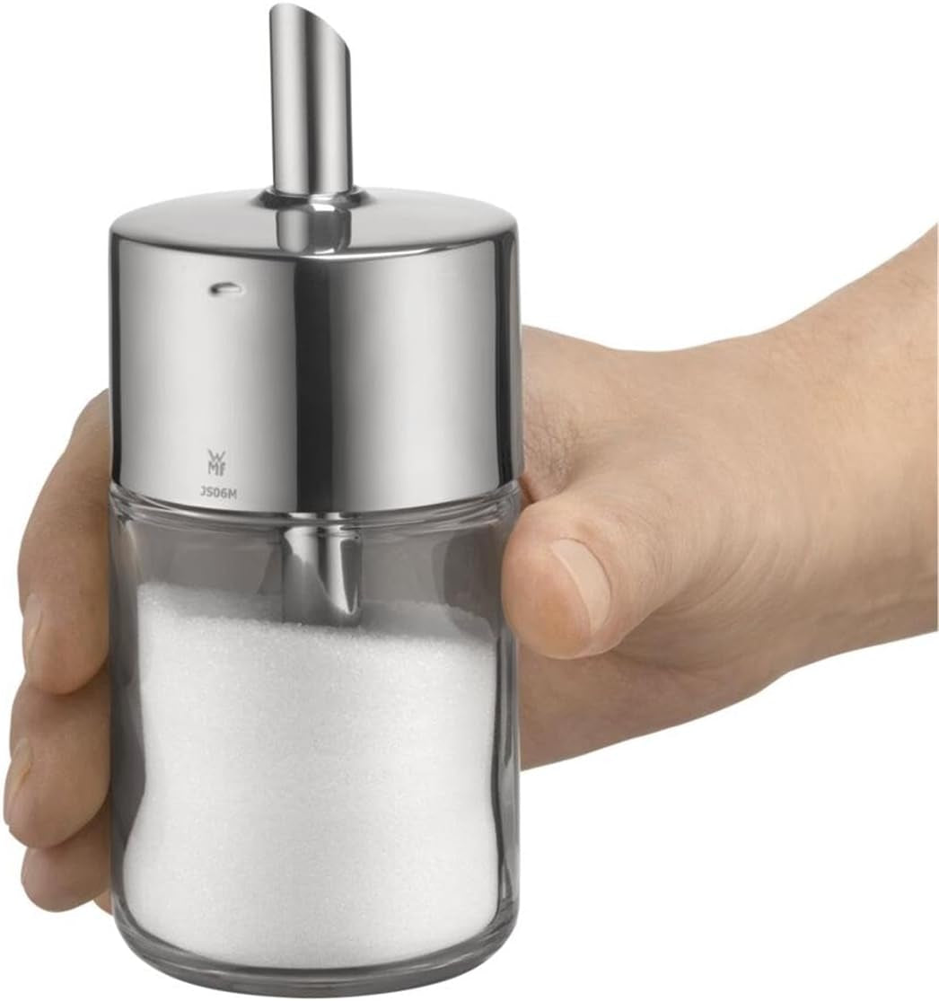 WMF Barista Spargizucchero 240g, Vetro, Dispenser Zucchero, Acciaio Inossidabile Cromargan Lucido, Ideale per Zucchero Bianco/Marrone, Cacao o come Spargispezie