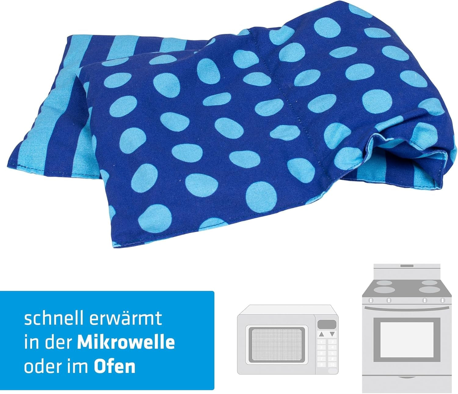 Cuscino con noccioli di ciliegia adatto al microonde e al forno - Blu con strisce e pois I Fatto a mano I Prodotto in Germania I Circa. 20 X 60Cm I Cotone Oeko-Tex I Cuscino cervicale Cuscini ortopedici cervicali Naty Shop