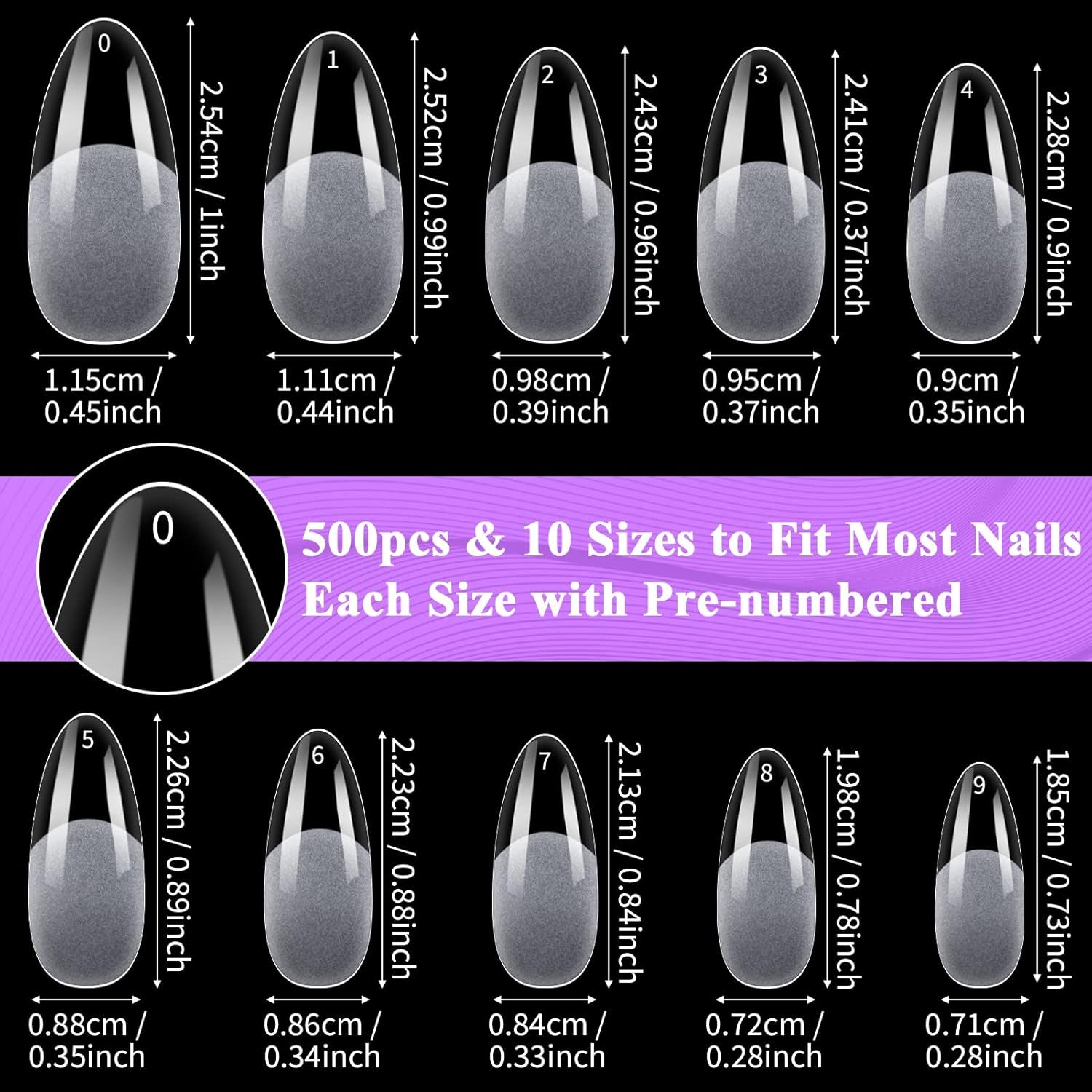 Becellen 500 punte per unghie artificiali, punte per unghie in gel morbido, copertura completa, punte per unghie in gel, unghie artificiali pre-lucidate, set di colla per nail art fai da te (mandorle)