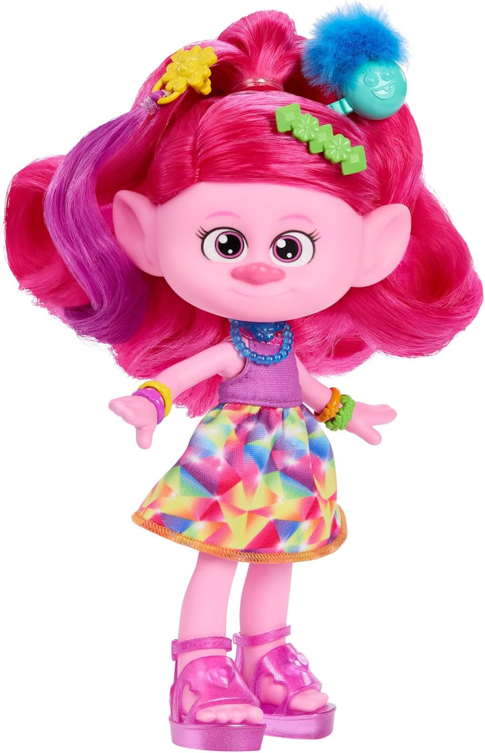 Mattel DREAMWORKS TROLLS Together Strong - Bambola alla moda Hair-Tastic Queen Poppy - 15+ accessori, pettine glitterato, gel glitterato lavabile, dai 3 anni in su, bambole HNF25 Naty Shop