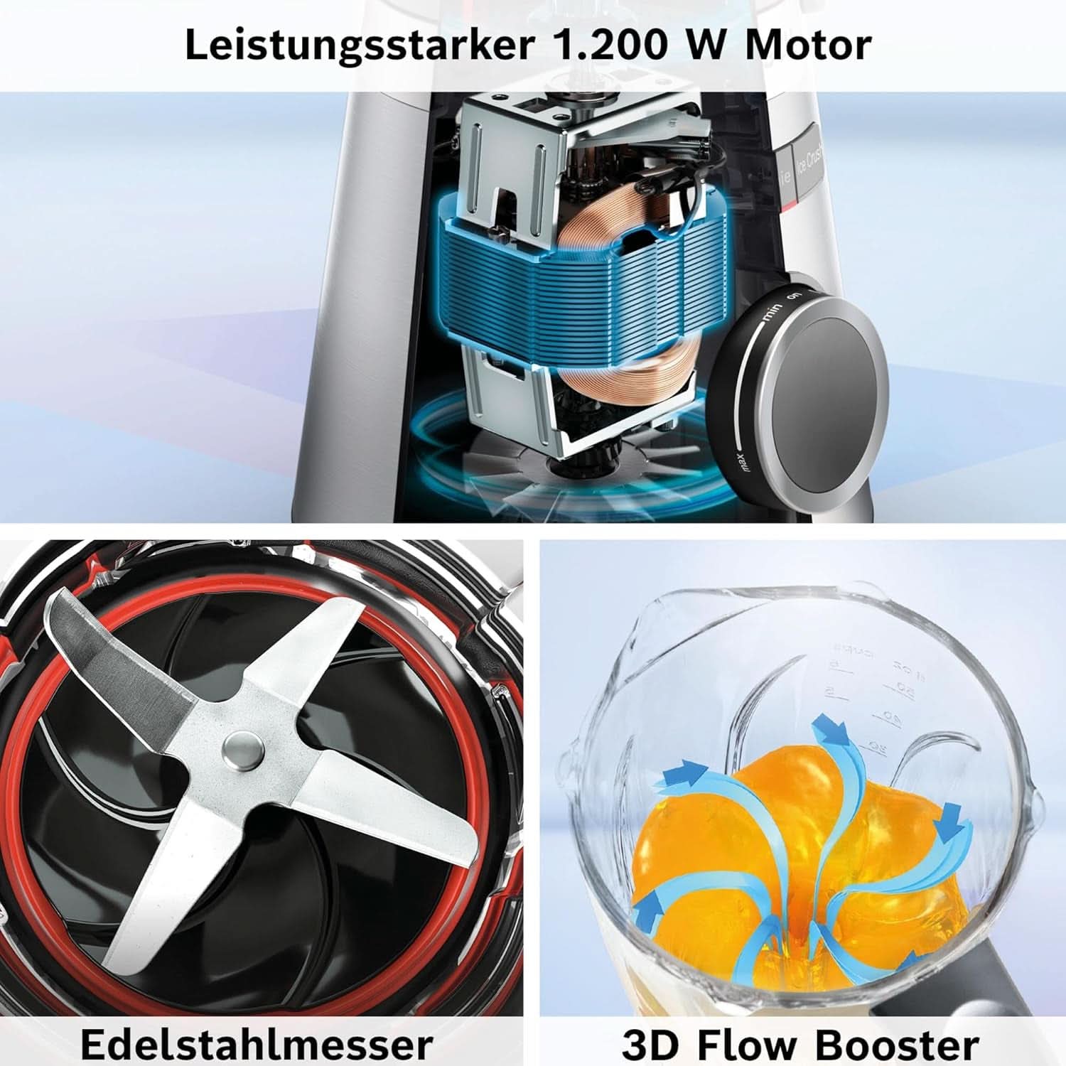 Robot da cucina Bosch Vitapower Serie 4 MMB6172SN, Verbesserte Version, 10 Jahre Motorgarantie, Edelstahl-Klingen, 1.5L Glasbehälter, Spülmaschinenfeste Teile, 30.000 U/Min, 1200 W, Argento Kitchen Naty Shop
