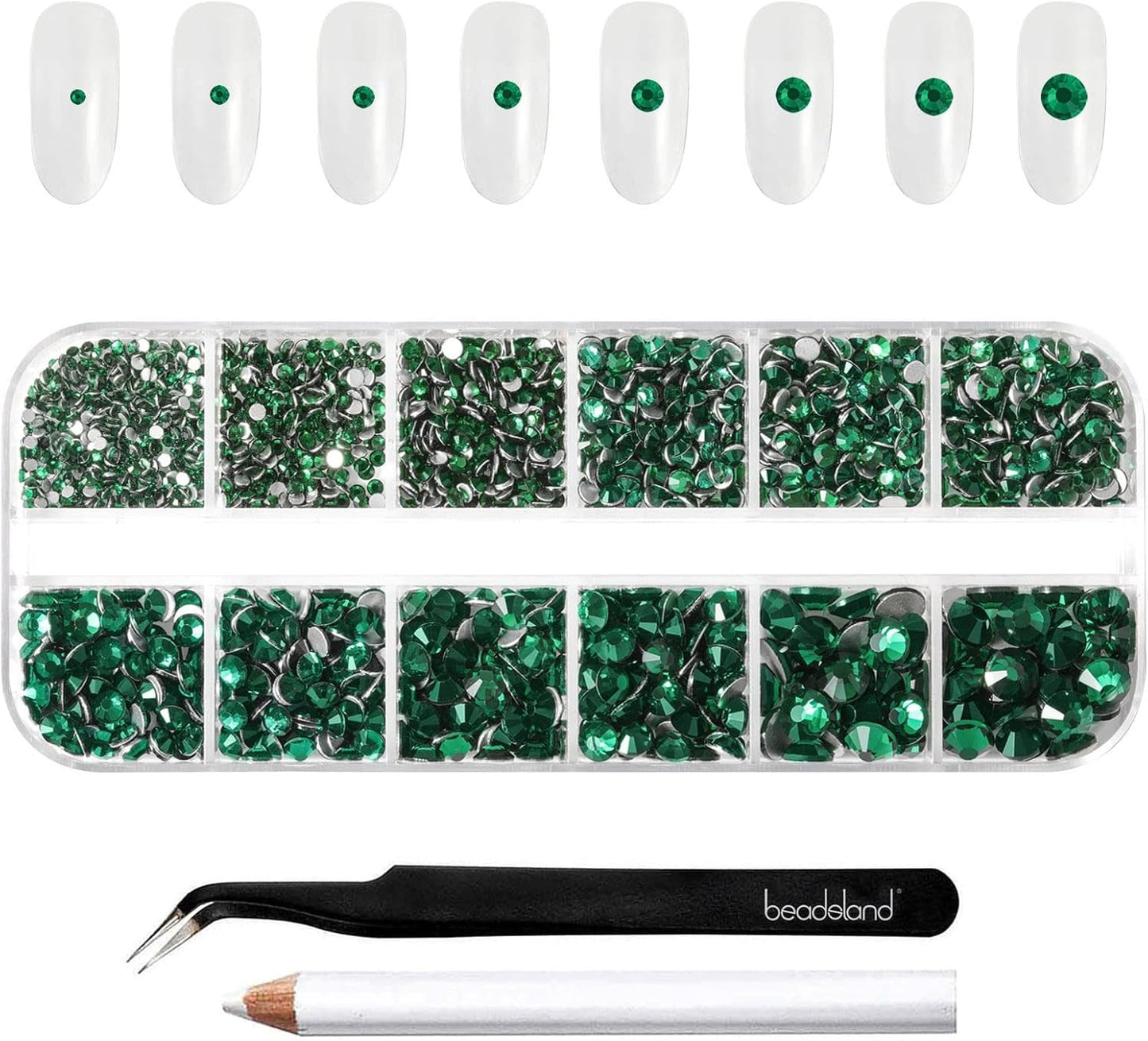 Beadsland 2500 pezzi di vetro per nail art strasssteine ​​​​Kristall Flatback Edelsteine ​​​​Runde, ​​für Handwerk Gemischt 8 Größen SS4 ~ SS30 con picking Pinzette e Stift (Kristall Weiss)