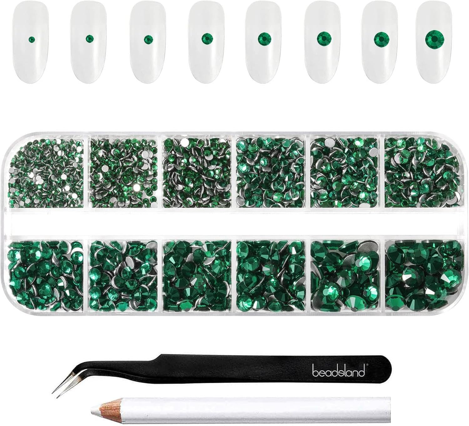 Beadsland 2500 pezzi di vetro per nail art strasssteine ​​​​Kristall Flatback Edelsteine ​​​​Runde, ​​für Handwerk Gemischt 8 Größen SS4 ~ SS30 con picking Pinzette e Stift (Kristall Weiss)