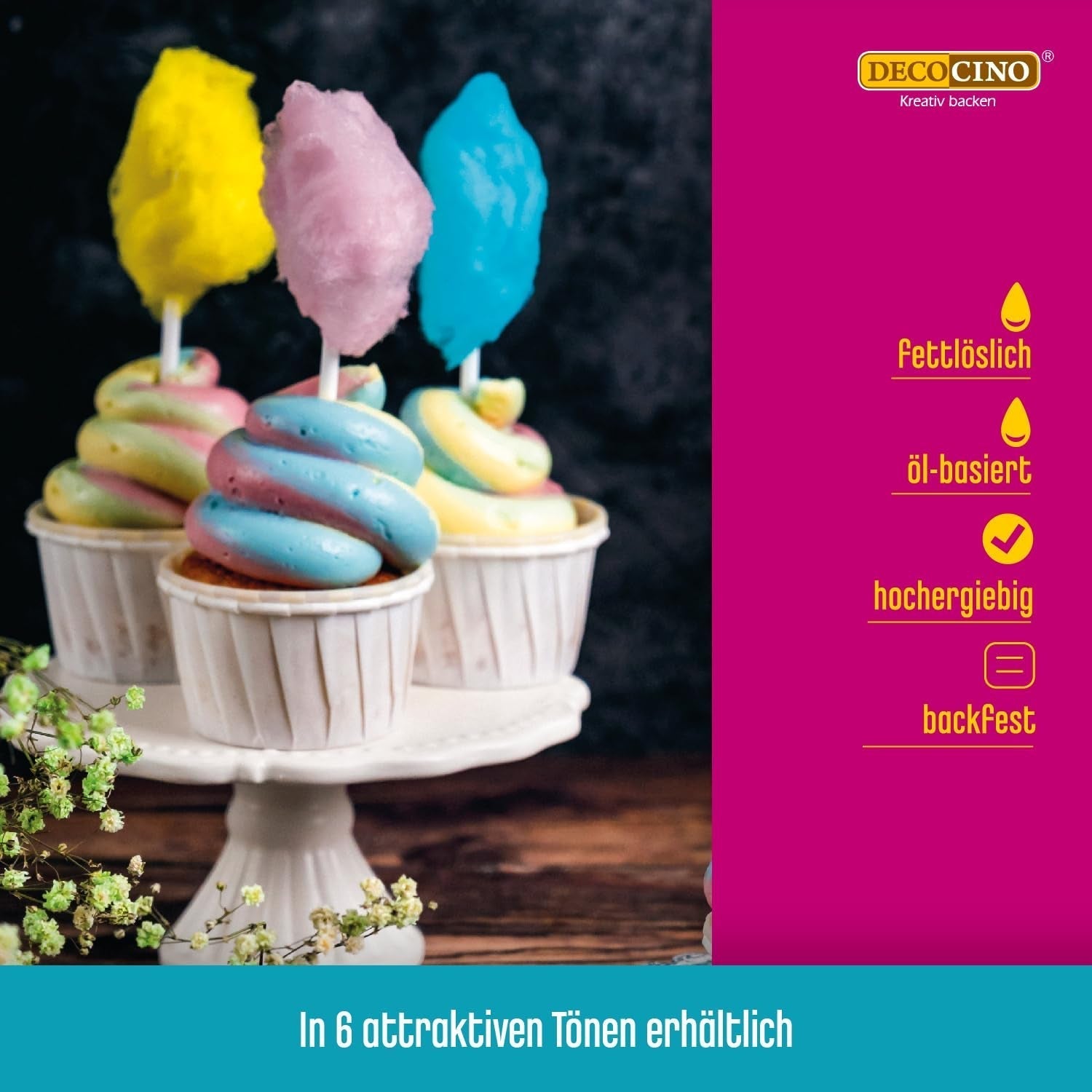 DECOCINO Pasta colorante liposolubile gialla - 15 g - Colorante alimentare a base di olio, ideale per colorare cioccolato, crema al burro, fondente o pasta per biscotti