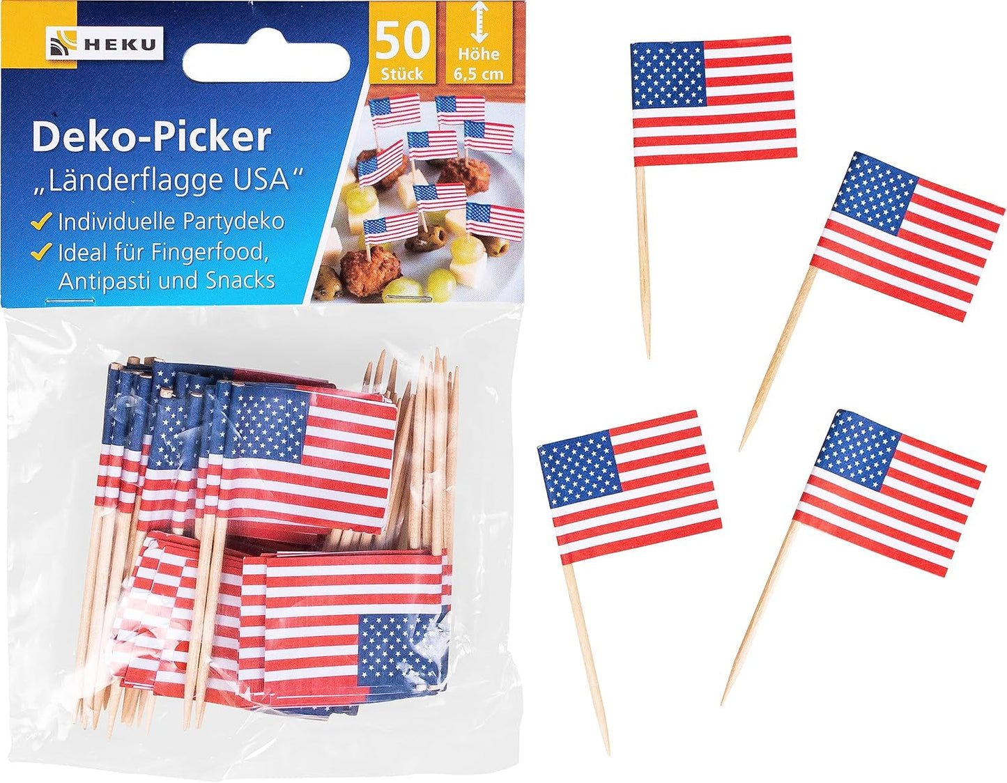 HEKU 191 pz. Set Party USA I Piatti di Carta Ø23Cm, Bicchieri Rossi, Tovaglioli 3 Veli 33X33Cm, Scegli Decorazioni, Catena Gagliardetti 10M I Perfetto per feste a tema e festività nazionali