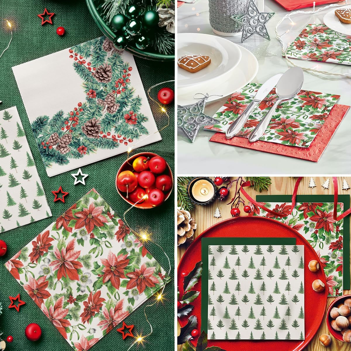 PAW - Tovaglioli Airlaid (40 X 40 Cm) I 50 Pezzi I Perfetto per Natale, Inverno, Vacanze I Decorazioni per la tavola della Vigilia di Natale I Tovaglioli Simil Tessuto Airlaid Rami Invernali I Rami Invernali