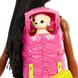 Barbie HDF74 Confezione doppia bambola! Brooklyn Camping Doll (Bruna con trecce intrecciate, circa 29 cm) con cucciolo, zaino, sacco a pelo, 10 accessori da campeggio, regalo per bambini dai 3 anni in su