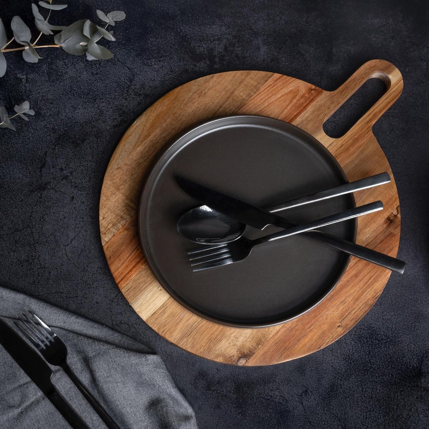 MIAMIO - Set di piatti per 4 persone / Set di stoviglie in ceramica per 4 persone, stoviglie in gres adatte alla lavastoviglie e al microonde - Collezione Sierra (Piatti scuri, Piatti grandi (4x))