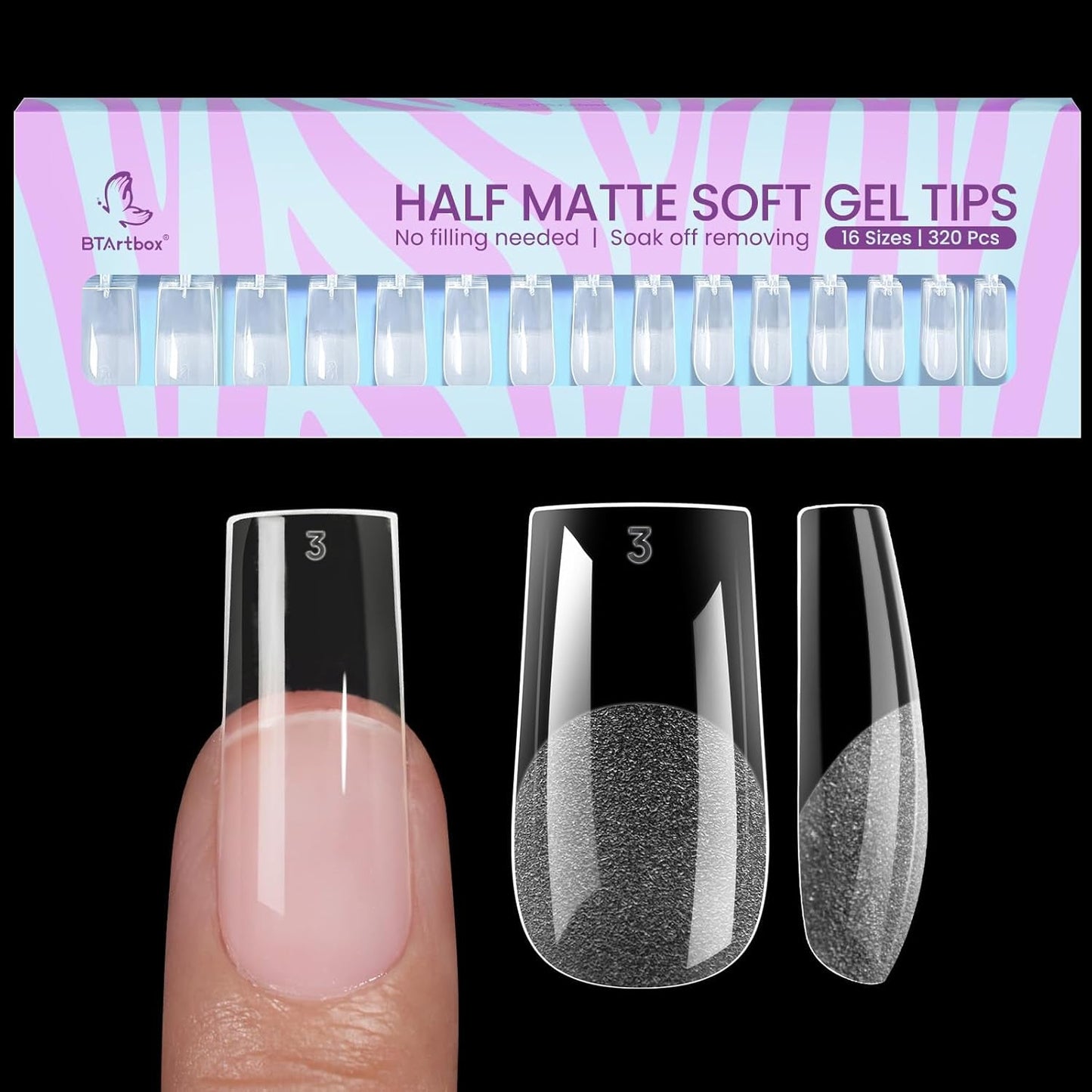 Btartbox Punte per unghie a mandorla extra corte - Gel a copertura totale X Punte per unghie in gel morbide XS - Semi-opache preformate per salone per unghie larghe 320 pezzi