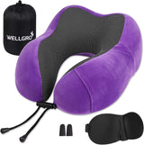 WELLGRO Set Cuscini per Collo con Mascherina per Dormire 3D e Tappi per Le Orecchie - Fodera Rimovibile - Memory Foam - Chiusura con Cerniera - Include Custodia - Cuscino da Viaggio - Colore Selezionabile, Colore:Grigio Naty Shop Cuscini Cervicali Ortopedici Viola
