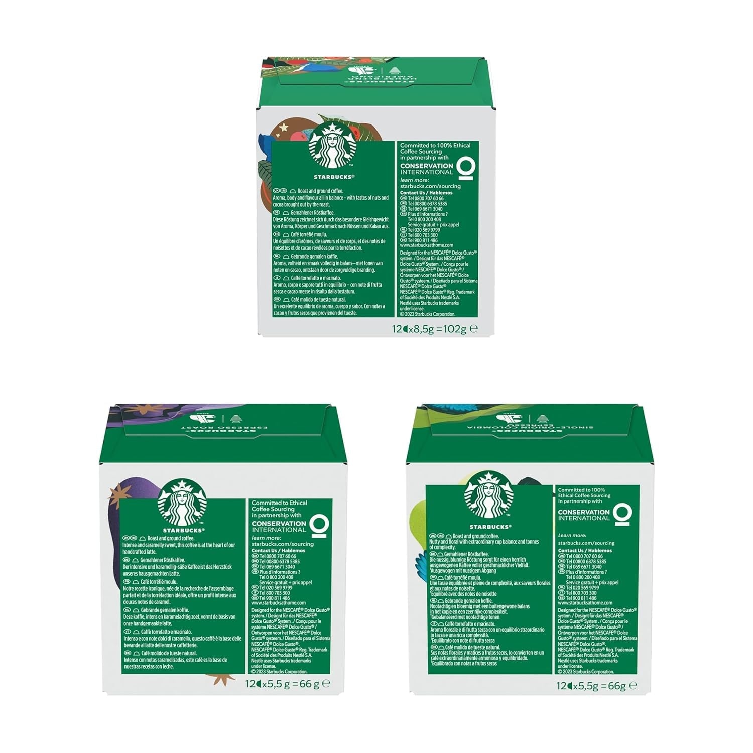 STARBUCKS Probierset, Espresso-Varianten di Nescafé Dolce Gusto Kaffeekapseln 6 x 12 (72 Kapseln) - Exklusiv bei Amazon