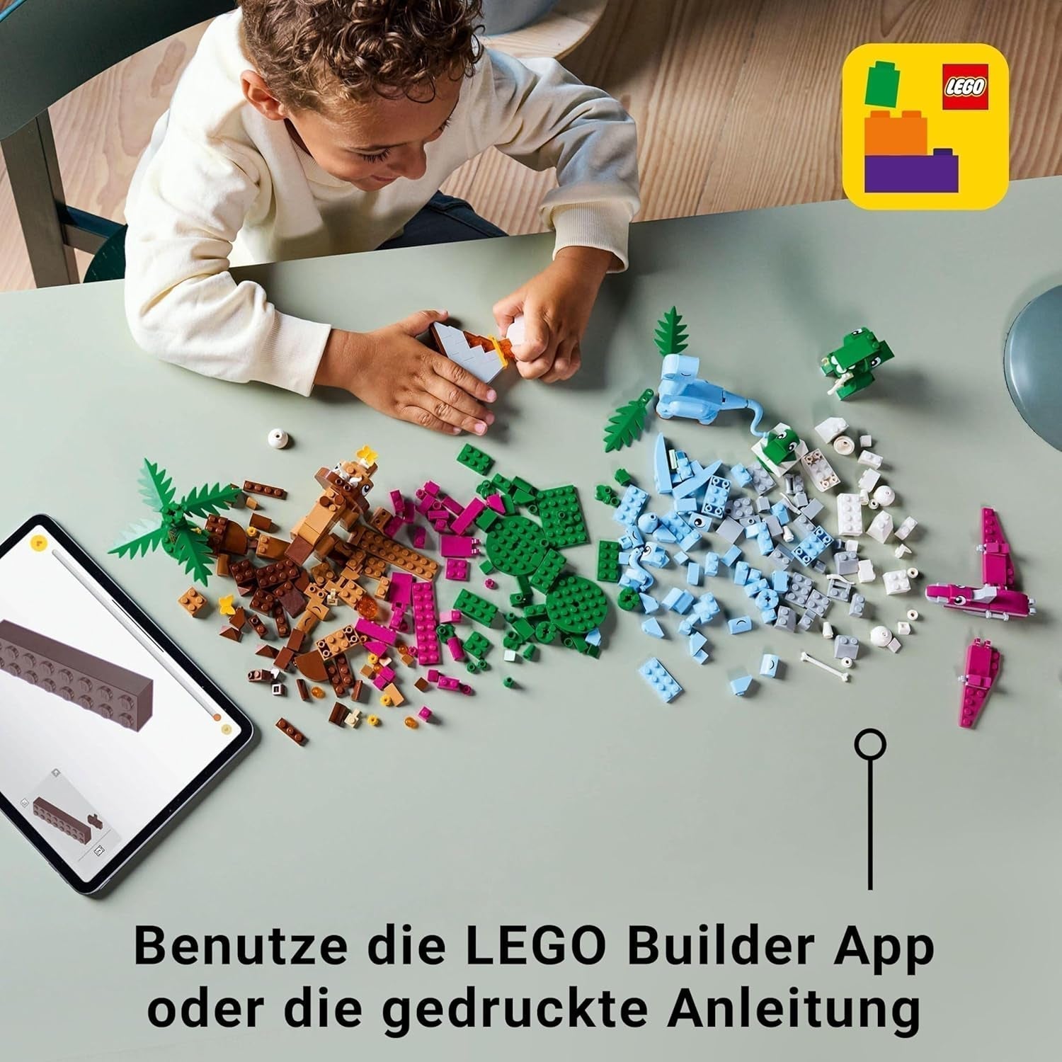 Set da costruzione creativo Dinosauri LEGO Classic con modelli di animali e figure in mattoncini, esperienza di gioco fantasiosa, regalo per ragazzi e ragazze dai 5 anni, inclusi i set da costruzione T.Rex e Triceratopo 11041 Besuche den LEGO-Store
