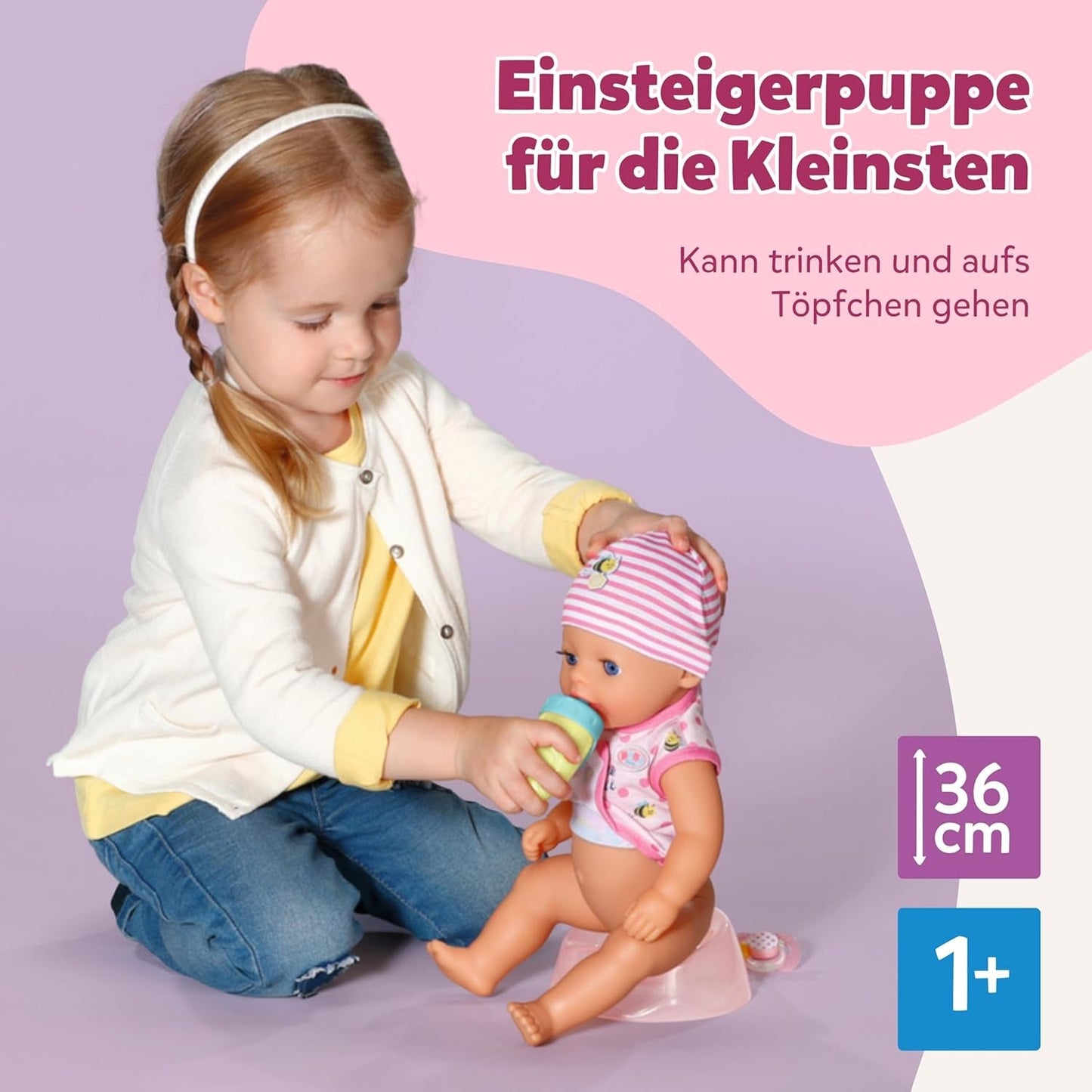 Bambolina Baby Born Lena (bambina) - 36 cm - 7 funzioni, compresi accessori e materasso - Funziona completamente senza batterie - Adatto a bambini piccoli a partire da 1 anno