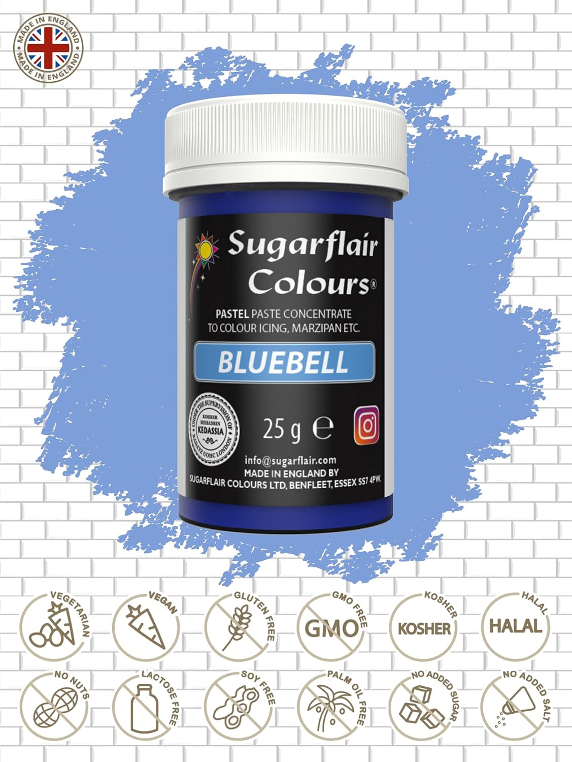 Colorante alimentare pastello Sugarflair per pasta, Bell Blue, colorante alimentare per pasta, fondente e marzapane, colori concentrati spettrali - 25 g