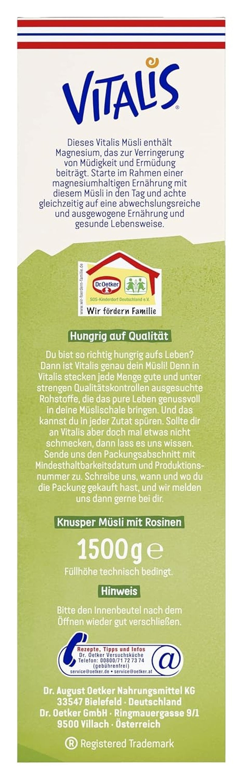 Dr. Oetker Vitalis Classic Crispy Muesli: confezione grande di muesli croccanti per la colazione con uvetta, 1 confezione, 1,5 kg
