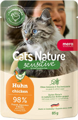 Cibo umido per gatti MERA Cats Nature Sensitive con pollo 12x85g | Monoproteico, senza zucchero e senza cereali | Alimento umido per gatti ad alto contenuto di carne e facilmente digeribile