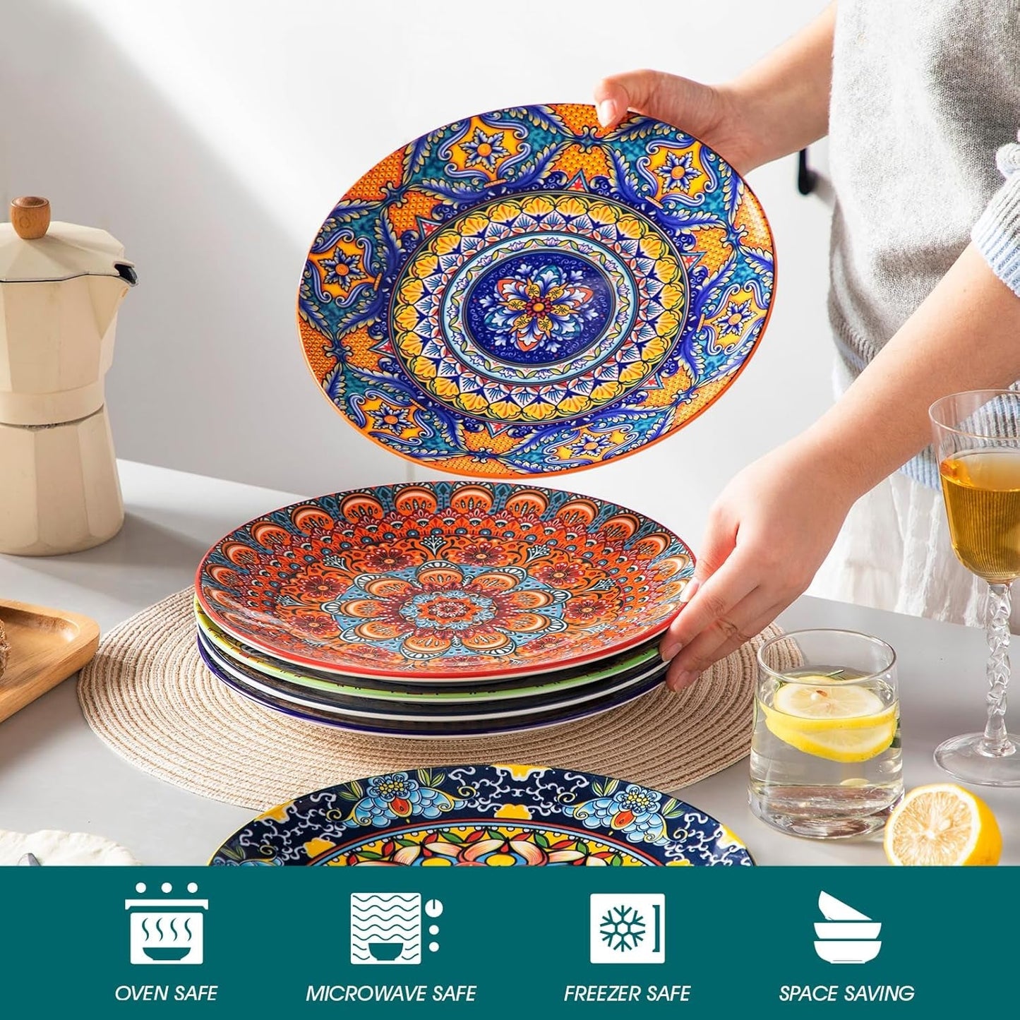 Set piatti piani per 6 persone, set piatti vancasso KRVI per 6 persone, set piatti Ø 27 cm, lavabili in lavastoviglie e adatti al microonde, piatti pasta, piatti colazione, piatti torta