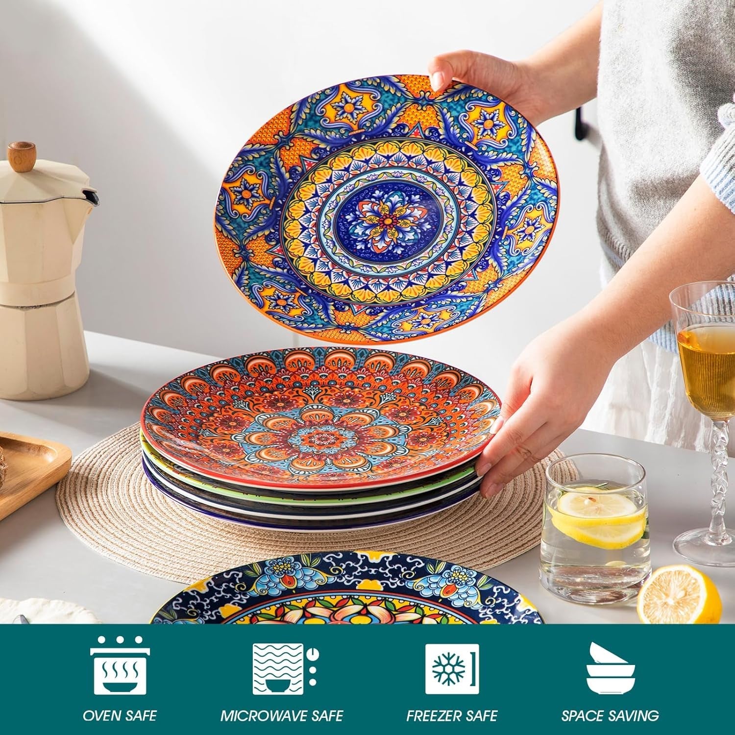 Set piatti piani per 6 persone, set piatti vancasso KRVI per 6 persone, set piatti Ø 27 cm, lavabili in lavastoviglie e adatti al microonde, piatti pasta, piatti colazione, piatti torta