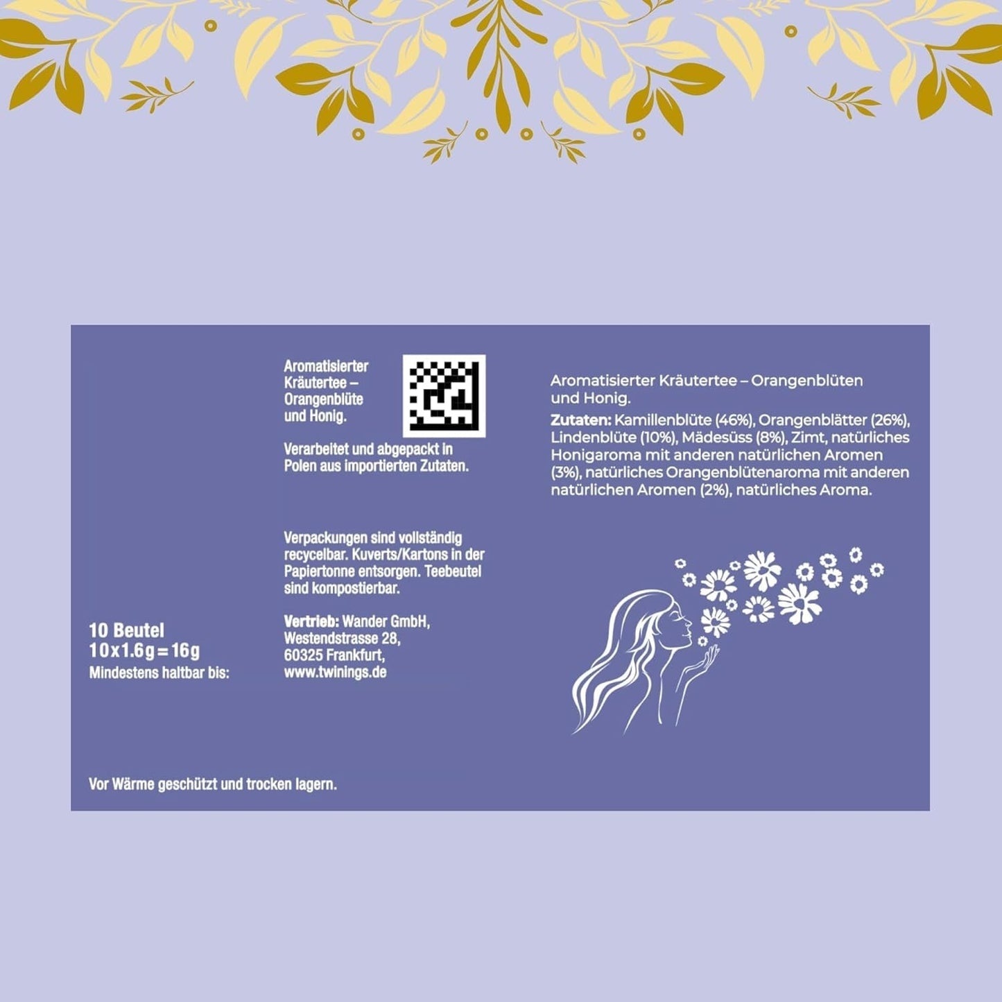 Twinings SWEET DREAMS Tè alla camomilla con miele, arancio e fiori di tiglio - Dolce miscela di tisane per il miglioramento naturale del sonno, confezione da 12 (10 bustine di tè ciascuna)