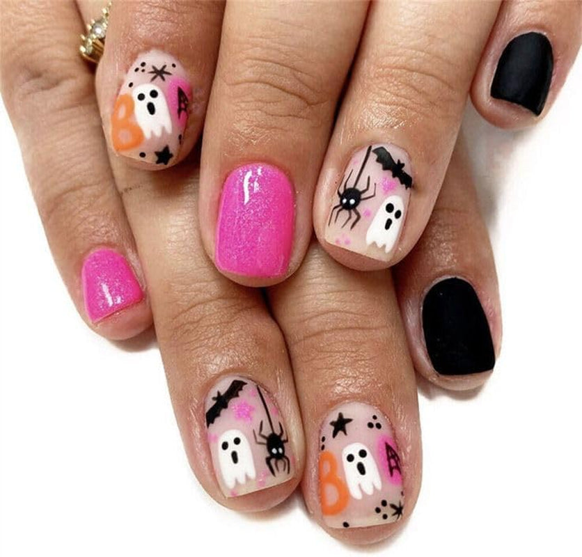 JMEOWIO Adesivo per unghie Halloween Süßer Geisterkürbis 9 Blatt Nail Art Sticker Selbstklebend Nagelaufkleber Dekoration Nageldesign Zubehör