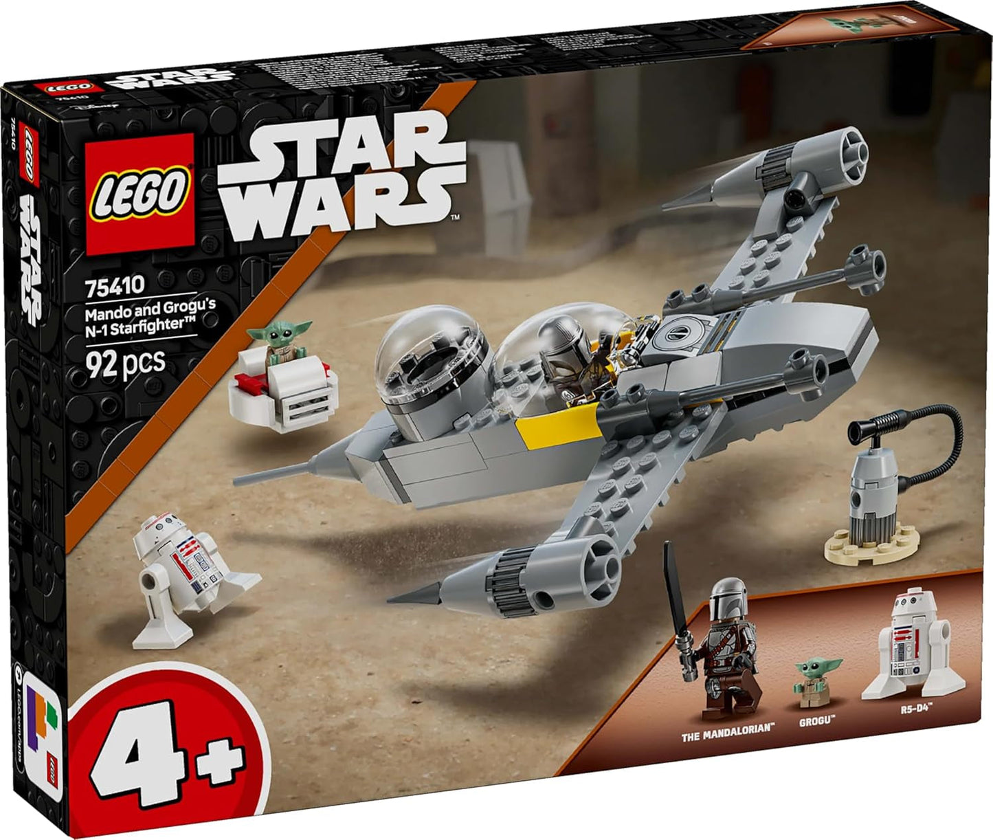 LEGO Star Wars 75410 Mandos e Grogus N-1 Starfighter giocattolo con le minifigure di Mandalorian, Grogu e R5-D4, inclusa colonna costruibile, set iniziale di astronave per ragazzi e ragazze a partire da 4 anni Set di costruzione Beuche den LEGO-Store