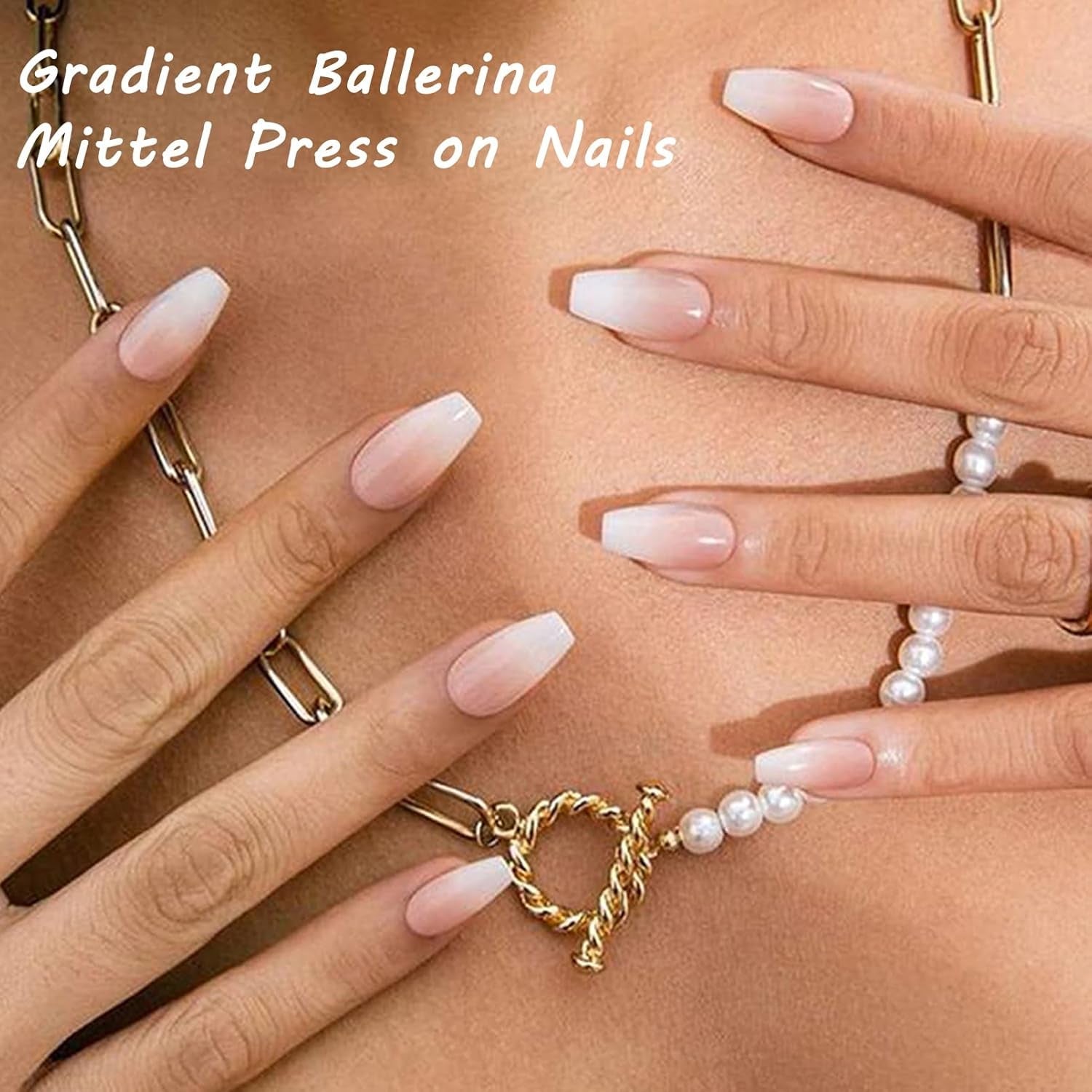 Set di 360 unghie finte ballerina sfumata, unghie artificiali incollate con sfumatura rosa bianca con 2 penne a olio per unghie, unghie finte medie sfumate per donne fai da te