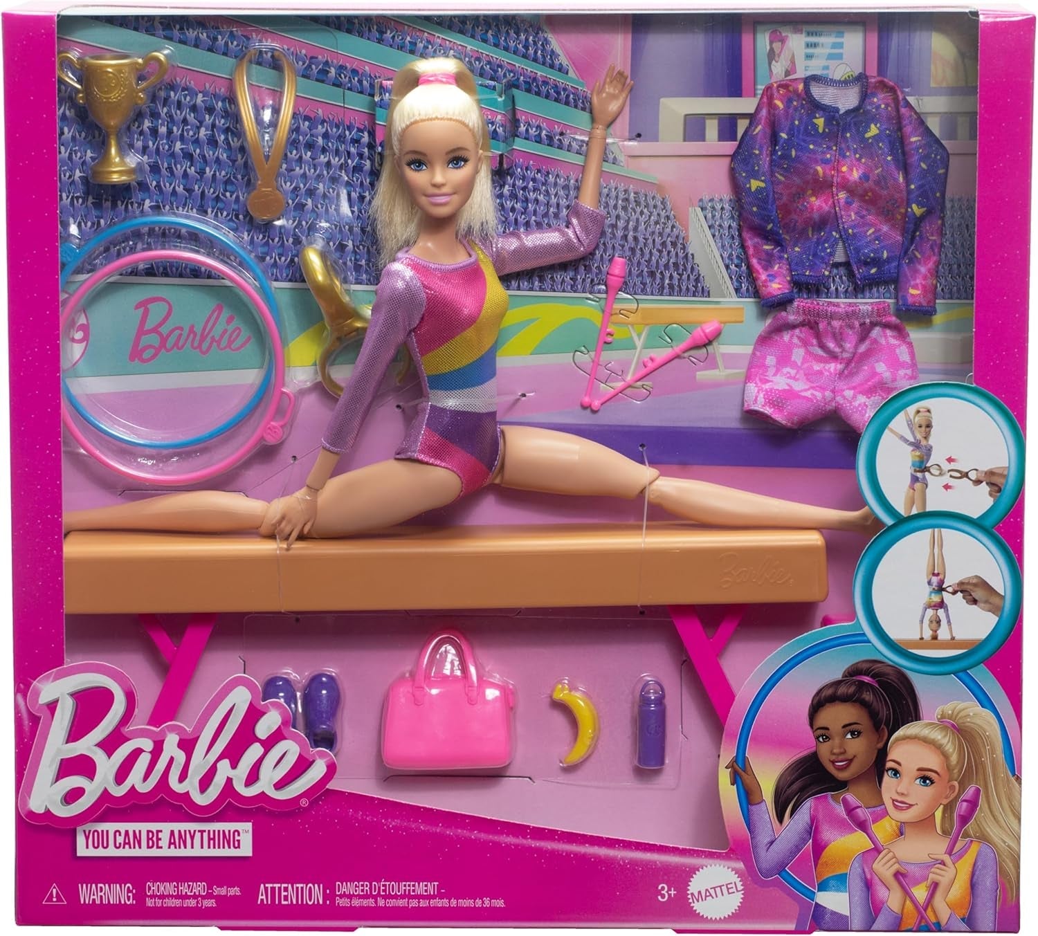 Divertente set da gioco Barbie Ginnastica con trave di equilibrio e oltre 10 pezzi a tema per storie vincenti, HRG52