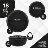 Moritz & Moritz NORDIC Servizio Piatti per 6 Persone - Servizio Piatti in Gres Nero da 18 Pezzi - Design Scandinavo - Robusto Servizio Piatti per 6 Persone per l'Uso Quotidiano e per gli Ospiti - Set Piatti Combinato