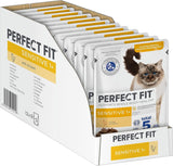 Cibo umido per gatti Perfect Fit Sensitive 1+ con pollo in salsa, 12 bustine, 12 x 85 g - Cibo umido premium per gatti sensibili a partire da 1 anno, senza frumento e soia, per favorire la digestione