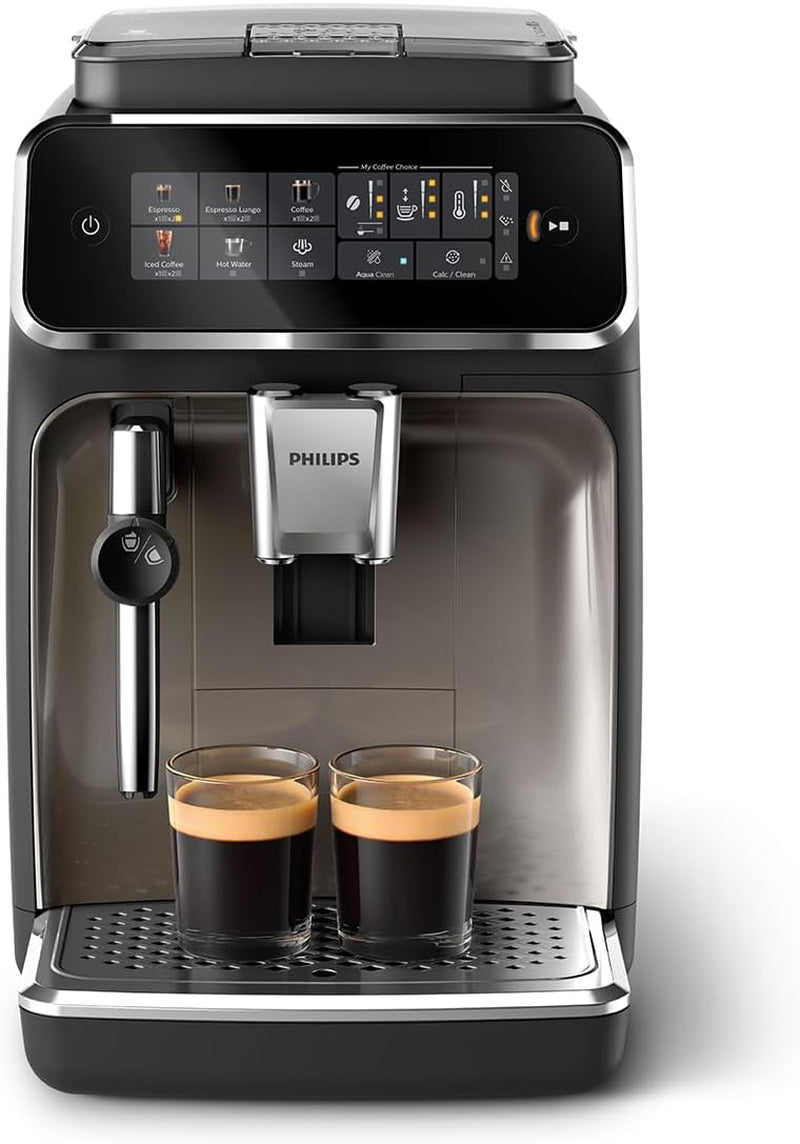 Macchina per caffè espresso automatica PHILIPS serie 2200 - 2 specialità di caffè, display touch, pannarello classico, macinacaffè in ceramica, nero opaco (EP2220/10)