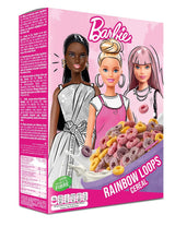 Cereali Barbie Rainbow Loops, anelli colorati di grano, avena e mais al gusto di frutta per una colazione perfetta, 1 confezione (1 x 350g)