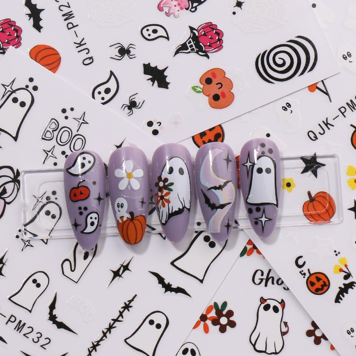 JMEOWIO Nagelsticker Halloween 9 Blatt Nail Art Sticker Selbstklebend Nagelaufkleber Süßes Gespens Kürbis Dekoration Nageldesign Zubehör