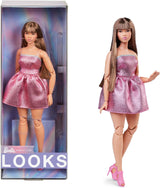 Barbie Looks Doll, figura da collezione n. 24 con capelli castani e moda moderna Y2K, abito scintillante senza spalline con tacchi alti spuntati, titolo predefinito per bambole HRM16 Naty Shop