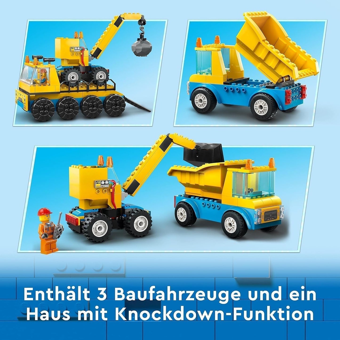 LEGO City 60391 Veicoli da costruzione e gru da demolizione, escavatore, autocarro con cassone ribaltabile e veicolo da trasporto, giocattolo educativo per bambini dai 4 anni in su Set di costruzione Besuche den LEGO-Store