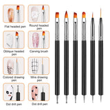 6 Stück Doppel-Ende Nagel Pinsel, Nageldesign Pinsel, Doppel-Ende Nail Art Pinsel Kit Professionale Maniküre Werkzeuge Kit（Nero）
