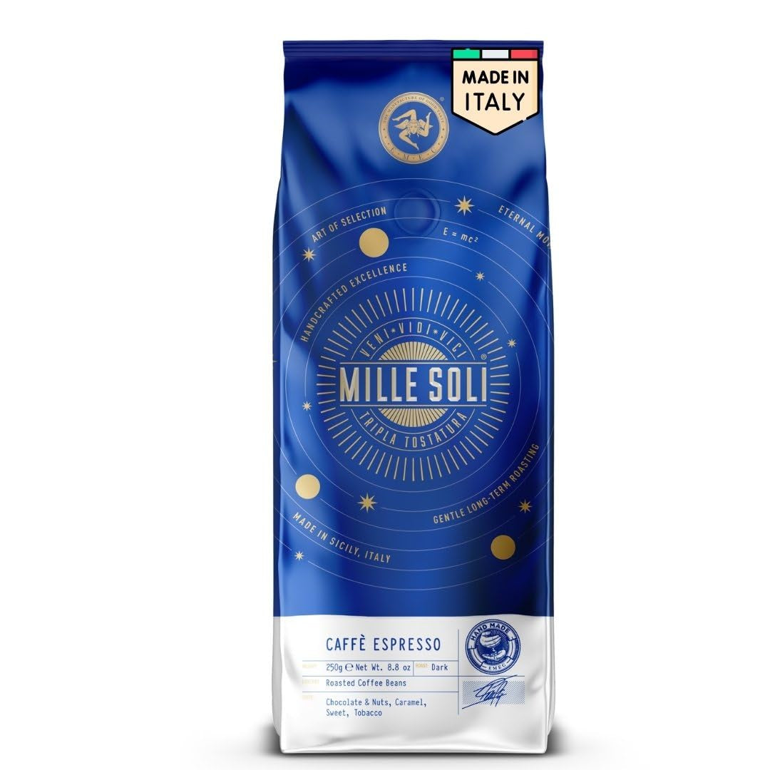 Caffè Espresso in Grani - Tostatura Tradizionale in Sicilia - Caffè Premium in Grani, Sacchetto da 250g, per Macchine Automatiche e Portafiltro