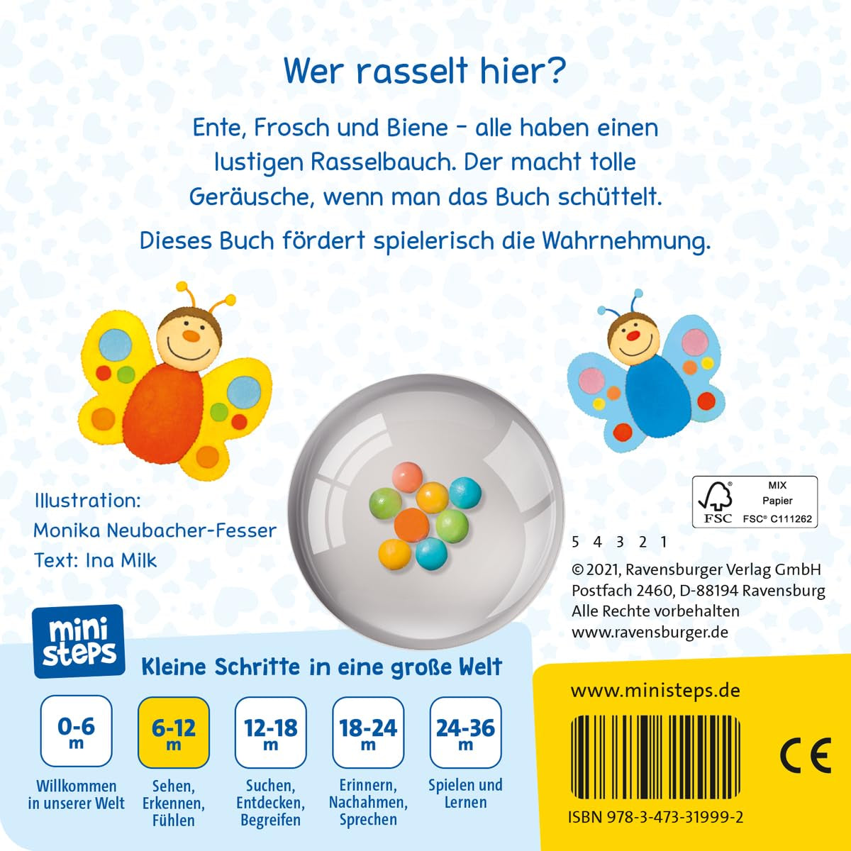 I miei animali colorati con campanelli Ri-Ra - libro con campanelli per neonati dai 6 mesi, libro per bambini, libro da gioco: dai 6 mesi Jucarii Bebe Naty Shop