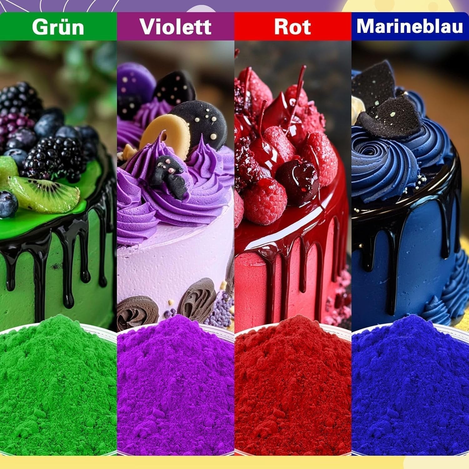 Colorante alimentare in polvere - Colorante alimentare in 4 colori, colorante alimentare concentrato, rosso verde blu viola colorante alimentare per decorazione di torte, cottura al forno, glassa, dessert, cucina - 5G