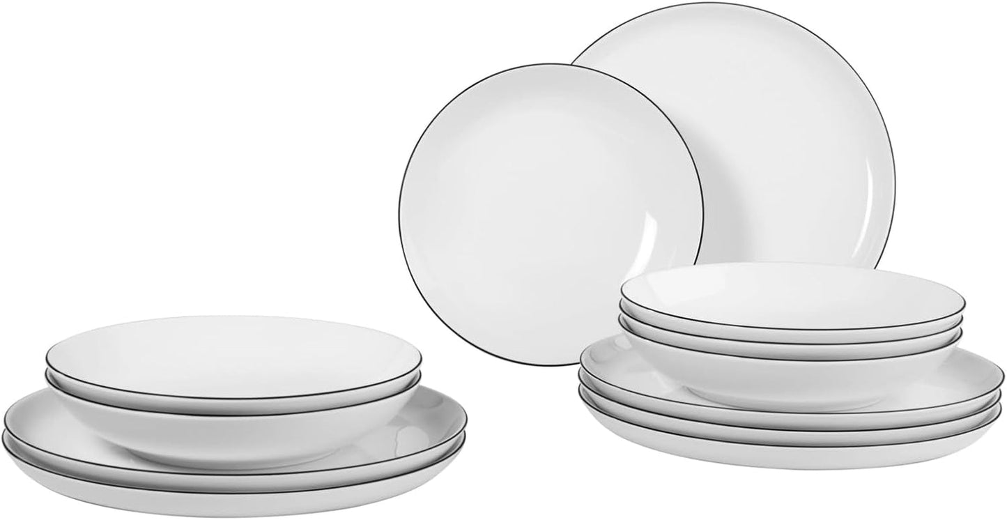 Servizio tavola Seltmann Weiden 001.737148 Lido - 6 Piatti Piani + 6 Sottopiatti - 12 Pezzi - Black Line