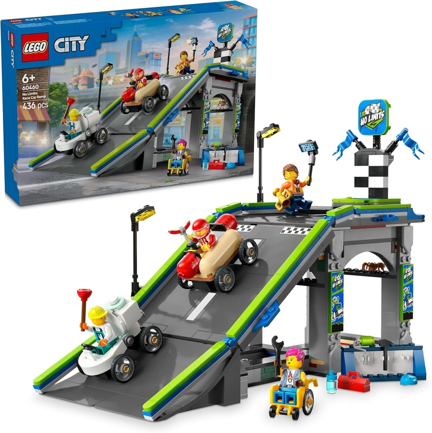 LEGO City No Limits: Soapbox Race With Ramp - Giocattolo da costruzione per ragazzi e ragazze a partire da 6 anni - Set con 2 scatole di sapone e 4 minifigure di Racer - Idea regalo per bambini 60460 Set da costruzione Besuche den LEGO-Store Titolo predefinito