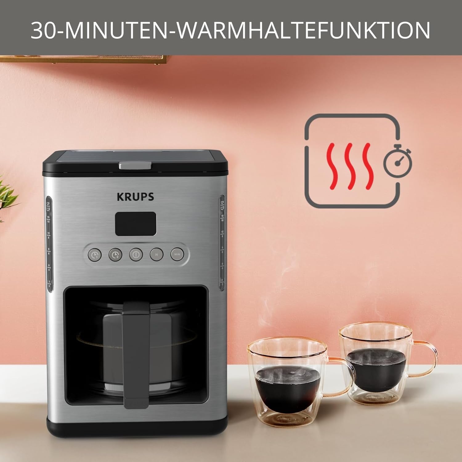 Macchina per caffè espresso con filtro Krups KM442D Premium | 10-15 tazze | 1000 watt | programmabile | funzione mantieni caldo | acciaio inossidabile | nero