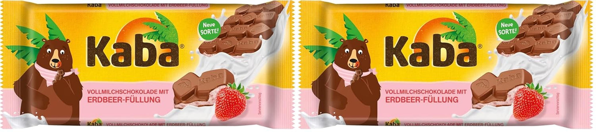 Cioccolato al latte Kaba con crema alla fragola, barretta di cioccolato ripiena, barretta da 90 g, cioccolato che si scioglie in bocca con crema fruttata alla fragola e gusto originale Kaba (confezione da 2)