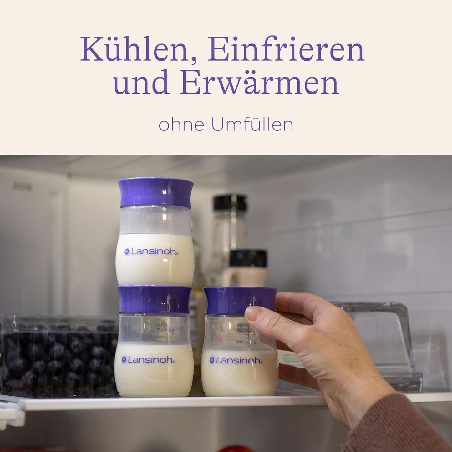 Lansinoh Muttermilchflaschen, 4 X 160 Ml - Zur Sicheren Muttermilch Austellungen - Neues Kompaktes Design Für Verbesserte Stabilität - Mit Stapelbarem Deckel Accessori Alimentazione e Allattamento Bebe Naty Shop