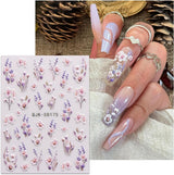 JMEOWIO 3D Nagelsticker Blumen Nail Art Sticker Selbstklebend Nagelaufkleber 5D Stereoscopico Frühling Sommer Dekoration Nageldesign Zubehör 4 Blatt