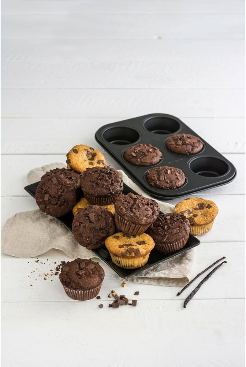 Zenker 6Er Muffinform Nero Metallico, 275X190X30 Mm, Teflon Classic Antihaftbeschichtung, Hitzebeständig Bis 230°C, Leichte Reinigung, Ideal Für Köstliche Muffins Stampi e teglie Naty Shop