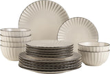 MÄSER 931967 Osita Retro Series 6 persone Wave Servizio da tavola, Set di stoviglie rotonde da 18 pezzi, Piatti piani, Piatti da dessert e Ciotole per cereali, Ceramica, Bianco crema