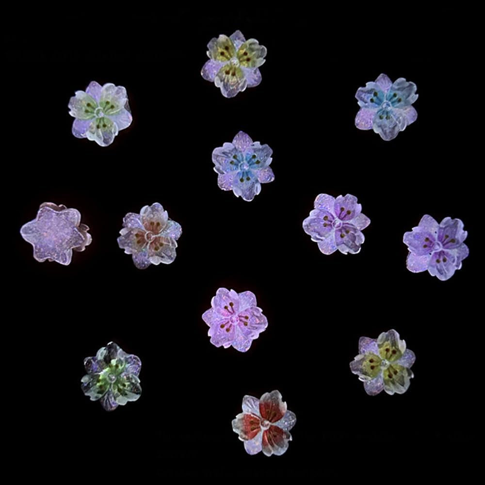 50 pezzi 3D Blume Nagel Charms Nägel Zubehör Nageldesign Glitzersteine ​​​​Nailart Strasssteine ​​​​Fiore Charms per unghie Fiore luminoso Nail Art Charms Bunte Blumen Deko Nagel Steinchen Fiori Strass per unghie