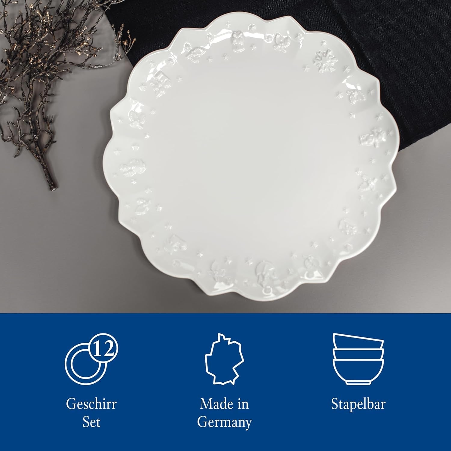 Villeroy & Boch Toy's Delight Royal Classic Servizio Piatti 8 Pezzi, Lavabile in Lavastoviglie e Utilizzabile nel Microonde, Bianco, Piatti, Servizio Piatti per 4 Persone, Stoviglie di Natale, Giocattoli, Porcellana Premium