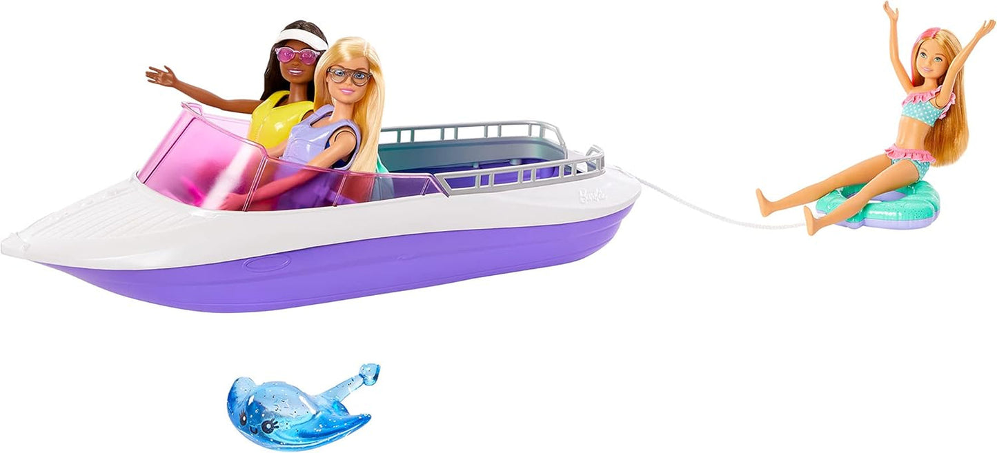 Barbie HHG60 - Barca a Motore Sirena con 2 Bambole (Bionda/Bruna) e Accessori Vari, Giocattolo per Bambini dai 3 Anni in su